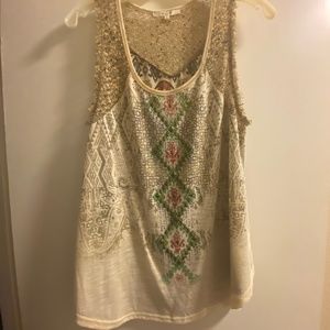 Miss Me sleeveless ivory bedazzled top